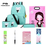 10pcs/Set Oxford Waterproof Backpack Cats Printed Zipper Bag School for Women Casual Travel Bags