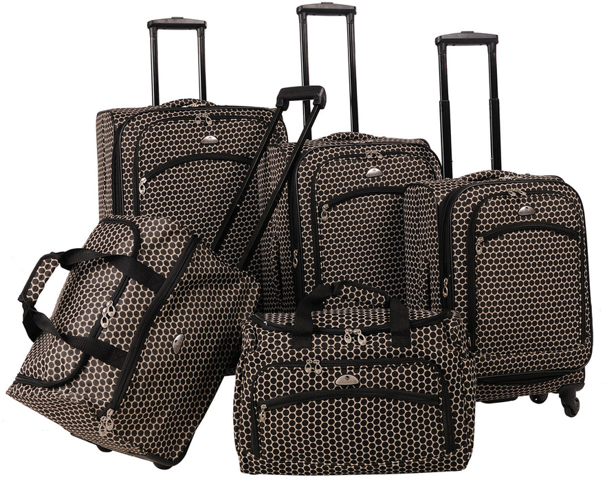 American Flyer Small Dots 5 Piece Spinner Luggage Set
