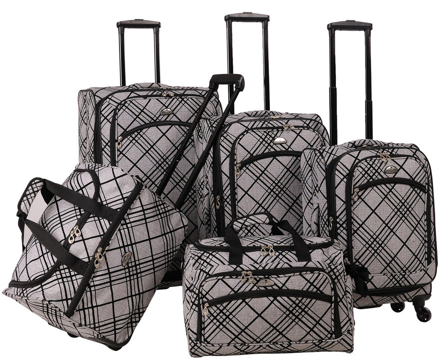 American Flyer Silver Stripes 5 Piece Spinner Luggage Set