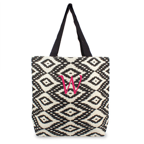 Personalized Ikat Parchment Jute Tote Bag