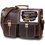 Top Quality Leather Business Briefcase / Messenger bag / Vintage Full Grain Satchel / 15.6 inch Computer bag. Easy-Open Handcrafted timeless design by Andiamo Exclusive. 11 Compartment Laptop Bag.