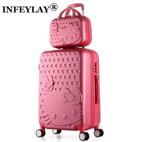 2PCS/SET Lovely 14" Cosmetic bag hello Kitty 20/22/24/28 inch girl students trolley case Travel