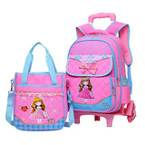 2PCS/set Hot Sale Trolley Backpack Girls Wheeled School Bag Children Travel Luggage Suitcase On