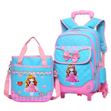 2PCS/set Hot Sale Trolley Backpack Girls Wheeled School Bag Children Travel Luggage Suitcase On