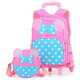2PCS sets Girls Trolley Rolling Backpack Climb the stairs school bag children Detachable waterproof