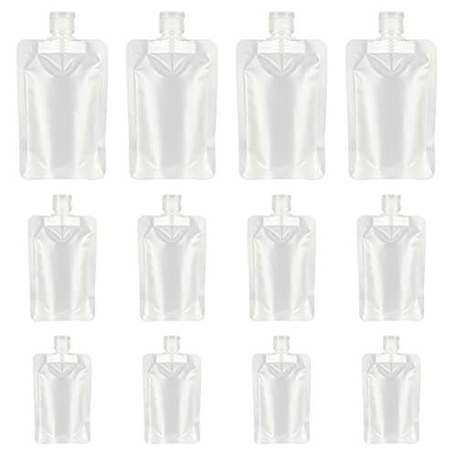 YASUOA 12 Pieces Travel Size Refillable Empty Squeeze Pouch, TSA Approved Stand Up Pouch for Toiletry, Lotion Shampoo Shower Gel Squeezable Bags, Leakproof Cosmetic Containers (30ml/50ml/100ml)