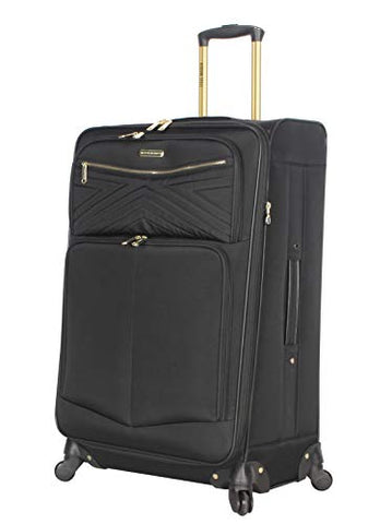 Steve Madden Luggage Large 28" Expandable Softside Suitcase With Spinner Wheels (Rockstar Black, 28in)
