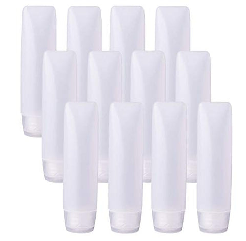 Bekith 12 Pack Travel Size Plastic Squeeze Bottles for Liquids, 30ml/1oz Makeup Toiletry Refillable Cosmetic Containers For Shampoo,Conditioner,Lotion,Toiletries