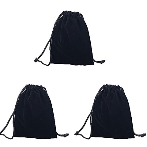 3pcs Small Velvet Cloth Bags with Drawstring for Jewelry Bags Jewelry Pouch, for Store Data Cable, Charging Cable, Desk Lamp Cable, Mobile Phone, Beauty Instrument，Cosmetics，Black
