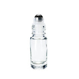 (24 Pack) 1/6 oz. (5 ml) Clear Glass Roll-on Bottle with Black Cap (Stainless Steel Ball)