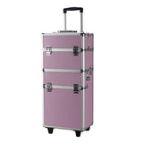 GHP 13.78"x8.66"x29.53" Pink Aluminum Draw-Bar Style Makeup Train Case w 2-Pcs Keys