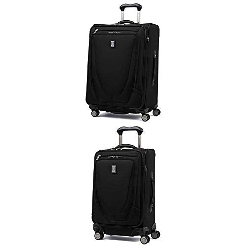 Travelpro Luggage Crew 11 25" Expandable Spinner Suitcase w/Suiter + 20" Carry-On Spinner (Black)