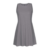 ♡QueenBB♡ Women's Sleeveless Pockets Casual Swing T-Shirt Short Dresses