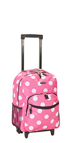 Rockland Luggage 17 Inch Rolling Backpack, Pink Dot, Medium