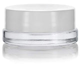 Clear Glass 7 ml Thick Wall Airtight Small Balm Sample Wax Concentrate Jars with White Foam Lined Smooth Lids (12 Pack) + Travel Bag