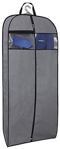 MISSLO 43" Gusseted Travel Garment Bag with Accessories Zipper Pocket, Hanging Garment Cover for Suits Jackets Coats, Grey