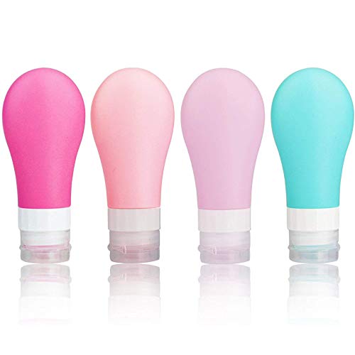 Portable Travel Bottles Set, AMMAX Leak Proof Squeezable Silicon Tubes Travel Size Toiletries Containers, TSA Carry On Approved Refillable Travel Accessories for Shampoo Liquids 4 Pack (3 fl. oz)