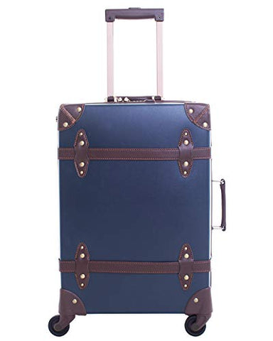Vintage Luggage Carryon Suitcase Travel - HoJax Classic Trolley Luggage with Spinner Wheels, TSA Lock, Lightweight, 20 inch, Navy Blue