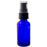 1 oz Cobalt Blue Glass Boston Round Treatment Pump Bottle (12 pack) + Funnel and Labels for essential oils, aromatherapy, food grade, bpa free