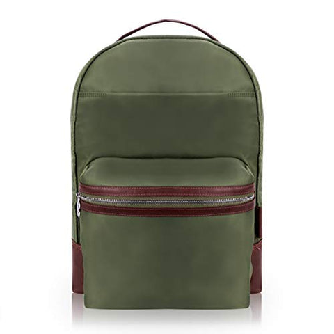 McKlein, N Series, Parker, Nano Tech-Light Nylon with Leather Trim, 15" Nylon Dual Compartment Laptop Backpack, Green (18551)