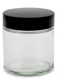 Vivaplex, 12, Clear, 4 oz, Round Glass Jars, with Inner Liners and black Lids