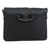 Boconi Tyler Tumbled Single Buckle Leather Messenger in Black w/ Khaki