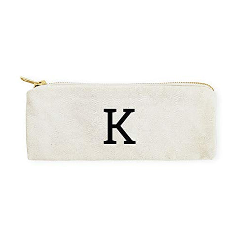 The Cotton & Canvas Co. Personalized Modern Monogram Initial K Pencil Case, Cosmetic Case and Travel Pouch for Office and Back to School
