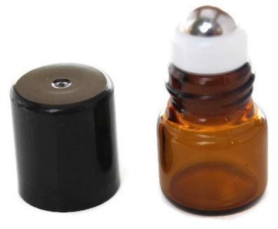72-1 ml (1/4 Dram) Amber Glass Micro Mini Roll-on Glass Bottles with Stainless Steel Roller Balls - Refillable Aromatherapy Essential Oil Roll On (72)