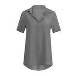 ♡QueenBB♡ Womens V Neck Blouse Shirts Button Down Short Sleeve Casual Loose Chiffon Collared Tops T Shirts Gray