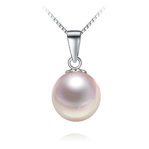 Acxico with Round Big Pearl Inlaid Necklace Pendant (Without Necklace, White,10mm)