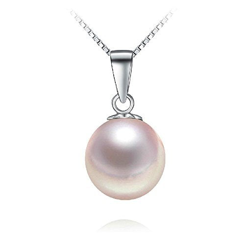 Acxico with Round Big Pearl Inlaid Necklace Pendant (Without Necklace, White,10mm)