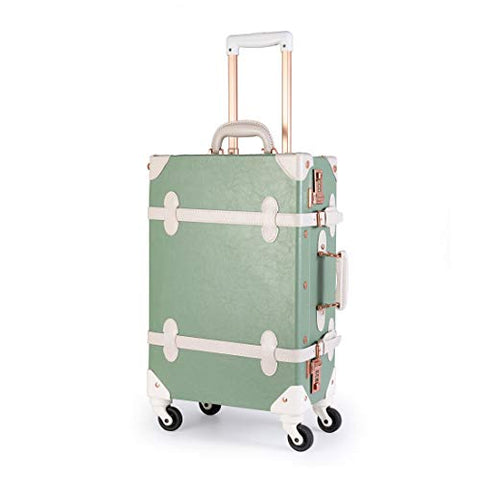 Uniwalker Mint Green Rolling Luggage Vintage Style Carry On Suitcase For Women (24", Mint Green)