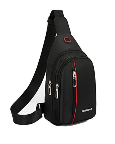 Small Sling Compact Crossbody Bag Chest Shoulder Travel Bag Purse for Men Women with Earphone Hole Water Resistant (Black)