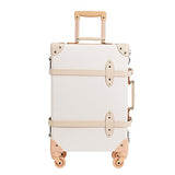 NZBZ Luxury Vintage Trunk Luggage Sets with Spinner Wheels and Tsa lock Genuine Leather Retro Suitcase (White, 24"+12")