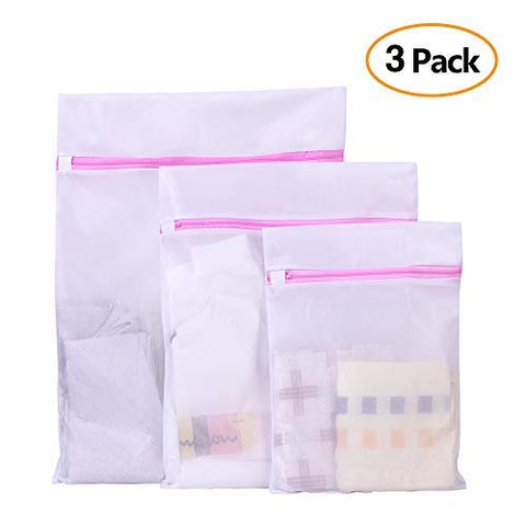 Buruis Set of 3 Delicates Mesh Laundry Bag Reusable Zipper Washing Bags For Washing Machine Dryer