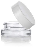 Clear Glass 7 ml Thick Wall Airtight Small Balm Sample Wax Concentrate Jars with White Foam Lined Smooth Lids (12 Pack) + Travel Bag