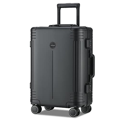 VERAGE Birmingham Aluminum Carry On Suitcase, Hardside International Spinner Luggage,Black, IATA Carry-On 20-Inch