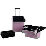 GHP 13.78"x8.66"x29.53" Pink Aluminum Draw-Bar Style Makeup Train Case w 2-Pcs Keys