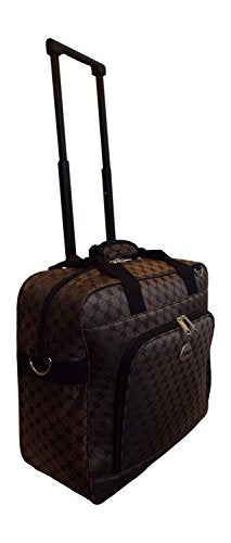 16" Rolling Trolley Shoulder Carryon Bag (Dark Brown) W/ Ez Travel Luggage Tag