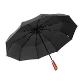 Mirviory Travel Umbrella Windproof with10 Ribs, Auto Open/Close and Wood Handle, Compact Folding