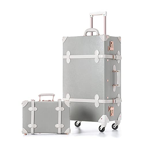 CO-Z Vintage Luggage Sets, 2 Piece Retro Suitcase with Spinner Wheels TSA  Lock and Carry On Briefcase, Large 24 Trunk Small 12 Train Case Leather
