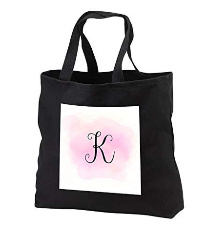 3dRose Gabriella B - Monogram - Image of Pink Watercolor K Monogram - Tote Bags - Black Tote Bag