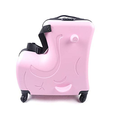 DNYSYSJ 20 Inch Children's Ride On Trolley Luggage, Portable Universal Wheel Luggage Carry On Luggage, Waterproof Unisex Boys Girls Travel Suitcase With Lock, ABS+PU (Pink)