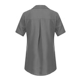 ♡QueenBB♡ Womens V Neck Blouse Shirts Button Down Short Sleeve Casual Loose Chiffon Collared Tops T Shirts Gray