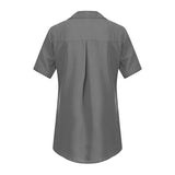 ♡QueenBB♡ Womens V Neck Blouse Shirts Button Down Short Sleeve Casual Loose Chiffon Collared Tops T Shirts Gray