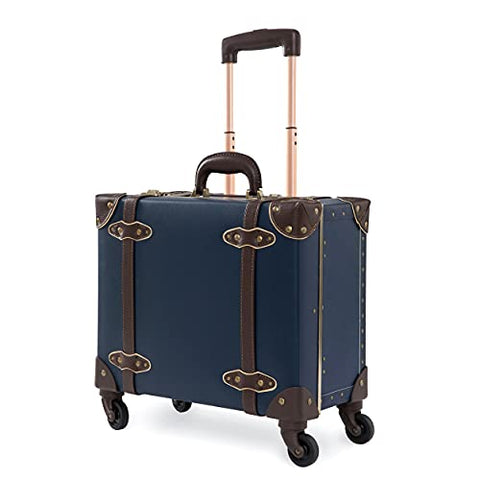 NZBZ Vintage Carry-On Suitcase Luggage with Rolling Spinner Wheels Retro Hardside Cute Travel Suitcase (Navy blue)