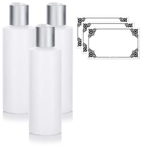 Clear Natural Refillable Plastic Squeeze Bottle with Disc Cap - 6 oz (3 Pack) + Labels