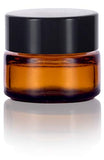 Amber Glass 5 ml 1/6 oz Small Thick Wall Balm Jars with Black Smooth Lids (6 pack)