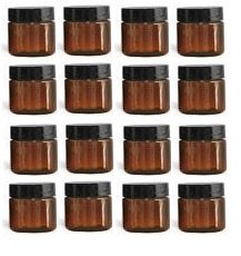 Nakpunar 16 pcs 1 oz Amber Brown Plastic Jars - Single wall PET Jar - BPA Free - Made in USA