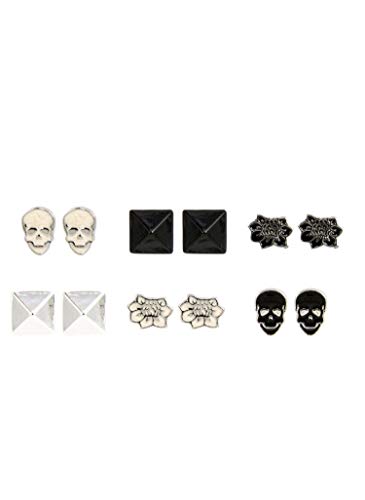 Loungefly Skull, Lotus Flower, Pyramid Goth Black & White Set 6 Pairs Earrings